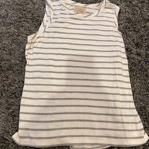 Grey and white striped chaser tank top